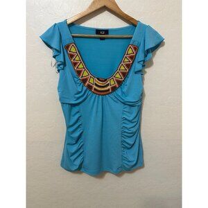 Vintage Y2K AGB Beaded Womans Top Size M Boho Western Festival Fairy‎ 90s Aztec
